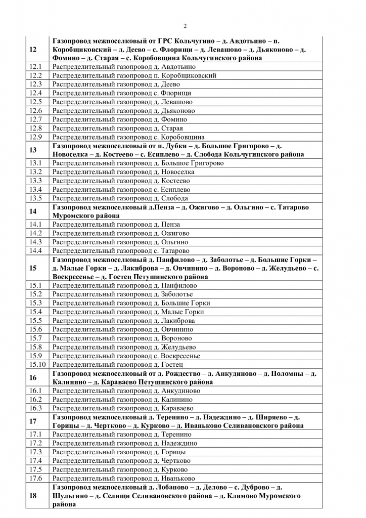 Владимирская область, допгазификация до 2026-2